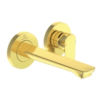 Immagine di Ideal Standard CONNECT AIR miscelatore monocomando lavabo per installazione a parete, bocca di erogazione da 18.5 cm, finitura brushed gold A7029A2