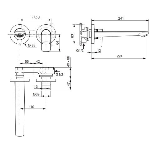 Immagine di Ideal Standard CONNECT AIR miscelatore monocomando lavabo per installazione a parete, bocca di erogazione da 22.5 cm, finitura cromo A7009AA