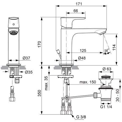Immagine di Ideal Standard CONNECT AIR miscelatore grande monocomando lavabo, con sistema di apertura a freddo Bluestart, asta di comando e scarico piletta, cromo A7013AA