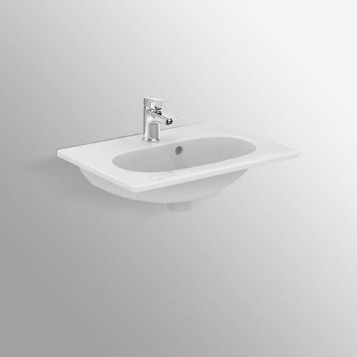 Immagine di Ideal Standard TESI lavabo top L.50 P.37.5 cm monoforo, con troppopieno, colore bianco T351101