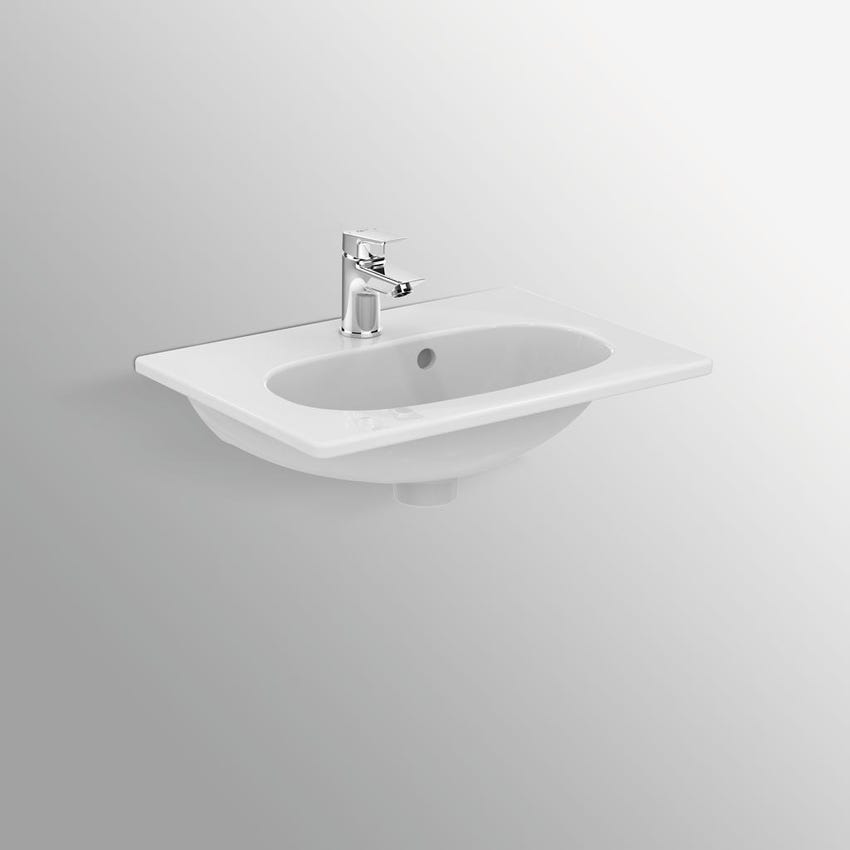 Immagine di Ideal Standard TESI lavabo top L.50 P.37.5 cm monoforo, con troppopieno, colore bianco T351101