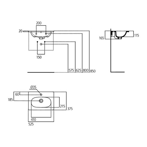 Immagine di Ideal Standard TESI lavabo top L.50 P.37.5 cm monoforo, con troppopieno, colore bianco T351101
