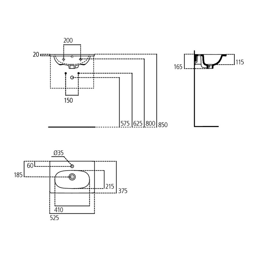 Immagine di Ideal Standard TESI lavabo top L.50 P.37.5 cm monoforo, con troppopieno, colore bianco T351101