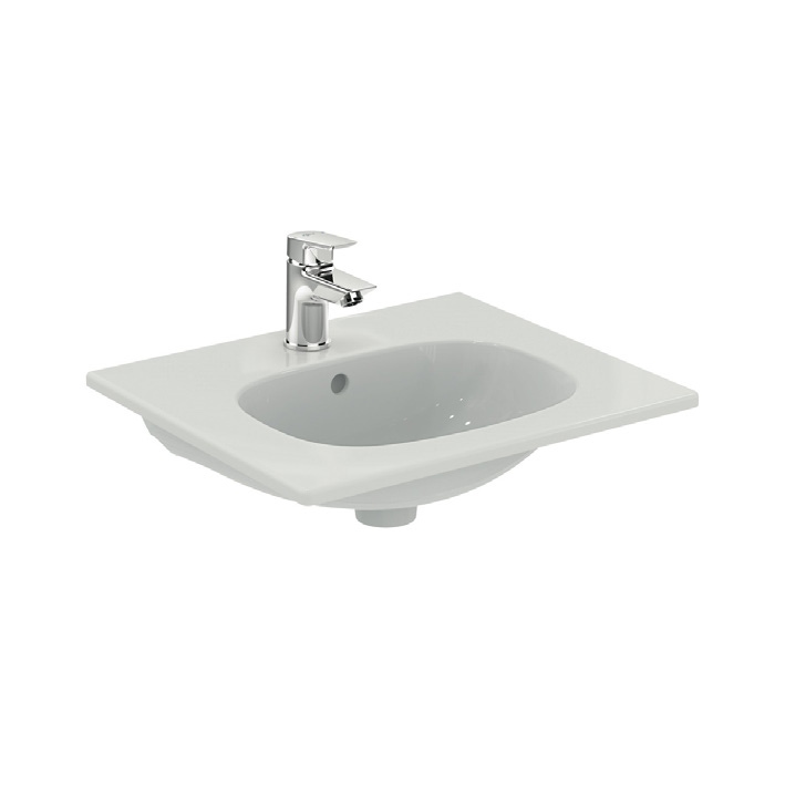 Immagine di Ideal Standard TESI lavabo top L.50 P.45 cm monoforo, con troppopieno, colore bianco T004301