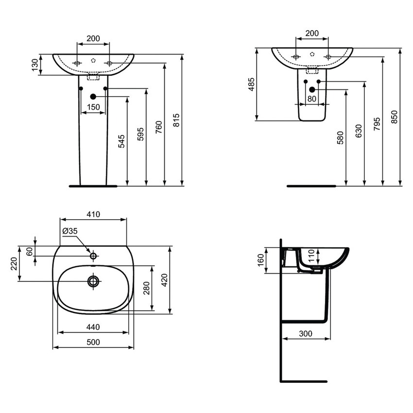 Immagine di Ideal Standard TESI semicolonna per lavabo, colore bianco T351801