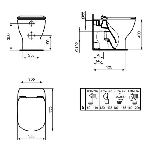 Immagine di Ideal Standard TESI vaso a pavimento AquaBlade® universale filo parete, con sedile slim senza chiusura rallentata, colore bianco T465101