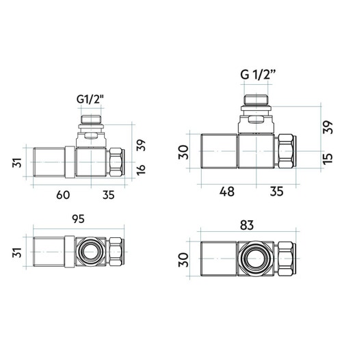 Immagine di Irsap kit valvola e detentore termostatizzabili a squadro con pre regolazione, attacco rame/multistrato 1/2", finitura acciaio inox satinato VALKITQUACUAS