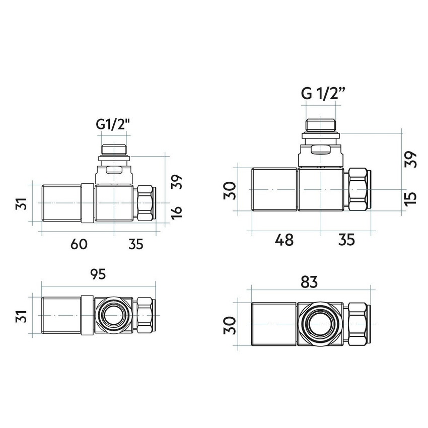 Immagine di Irsap kit valvola e detentore termostatizzabili a squadro con pre regolazione, attacco rame/multistrato 1/2", finitura acciaio inox satinato VALKITQUACUAS