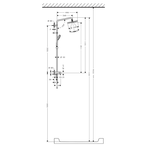 Immagine di Hansgrohe CROMA showerpipe 220 1 jet Reno, finitura cromo 27224000