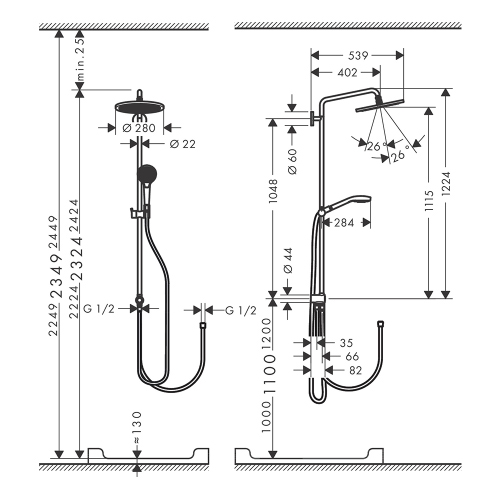 Immagine di Hansgrohe CROMA SELECT S showerpipe 280 1 jet Reno, finitura cromo 26793000