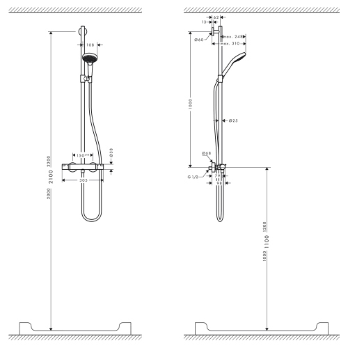 Immagine di Hansgrohe CROMA SELECT S semipipe Multi con termostatico, finitura cromo e bianco 27247400