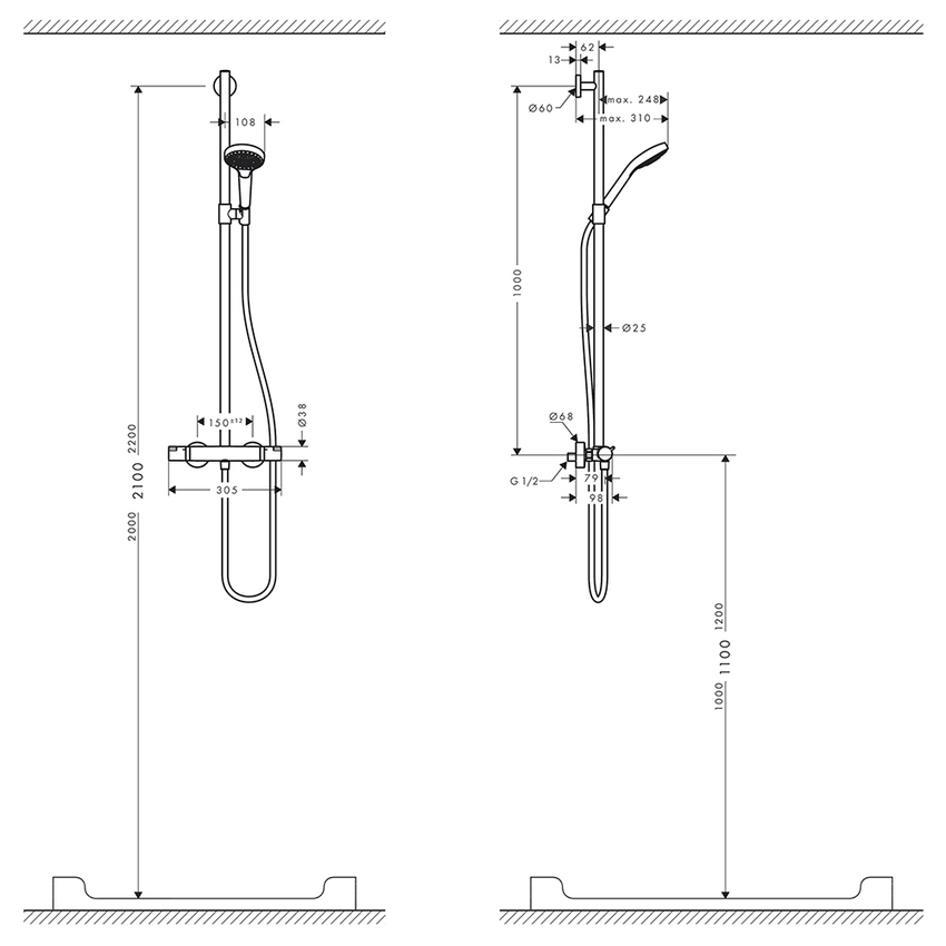 Immagine di Hansgrohe CROMA SELECT S semipipe Multi con termostatico, finitura cromo e bianco 27247400