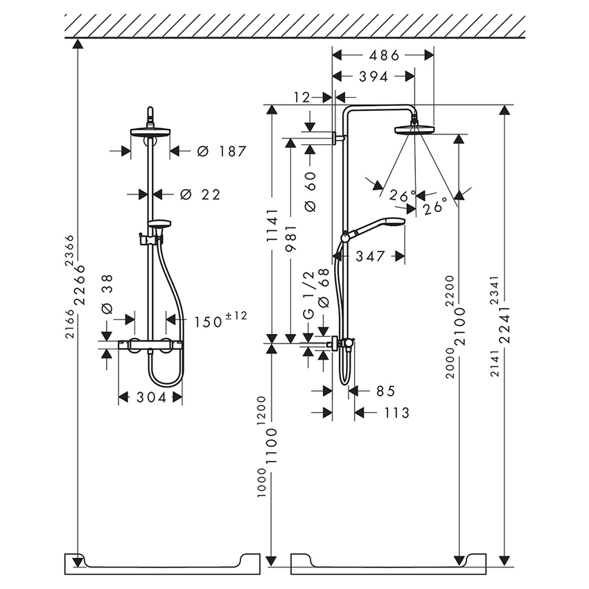 Hansgrohe 27253400 CROMA SELECT S showerpipe 180 2 jet con termostatico