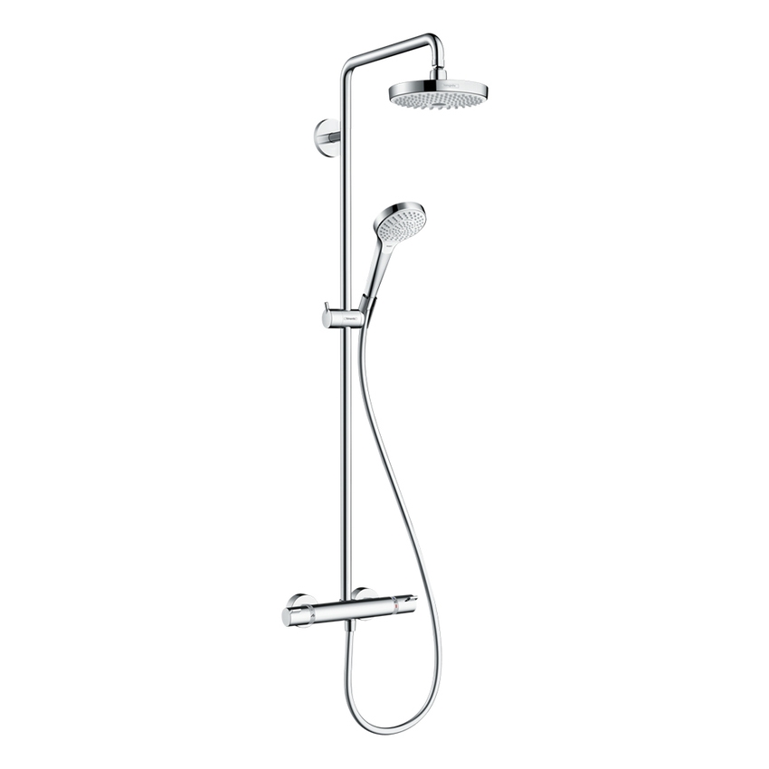 Immagine di Hansgrohe CROMA SELECT S showerpipe 180 2 jet con termostatico, finitura cromo e bianco 27253400