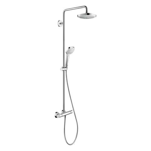 Immagine di Hansgrohe CROMA SELECT E showerpipe 180 2 jet con termostatico, finitura cromo e bianco 27256400