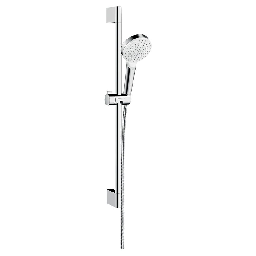 Immagine di Hansgrohe CROMETTA set doccia 1 jet EcoSmart 9 l/min, con asta doccia 67 cm, finitura cromo e bianco 26535400