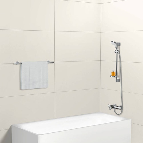 Immagine di Hansgrohe CROMETTA set doccia Vario, con asta doccia 65 cm e portasapone, finitura cromo e bianco 26553400