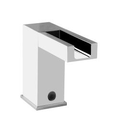 Immagine di Gessi RETTANGOLO CASCATA rubinetto elettronico per lavabo, con regolazione di temperatura e portata tramite rubinetto sottolavabo, finitura cromo 30541#031
