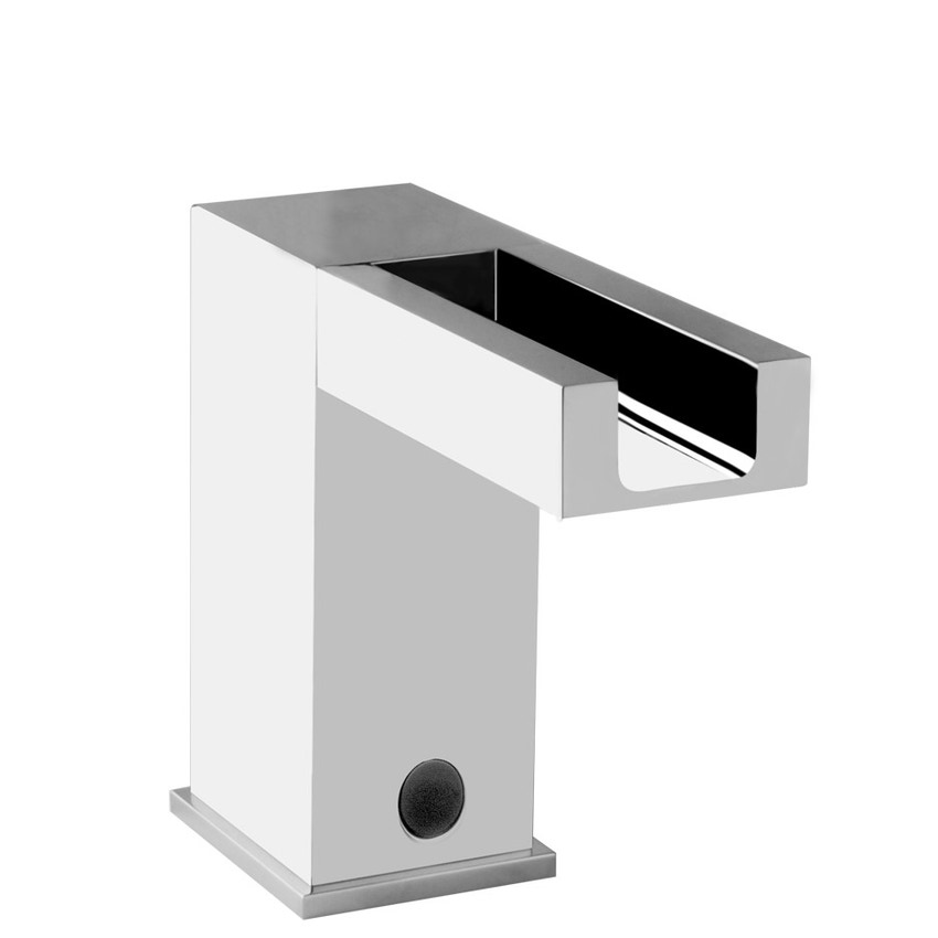 Immagine di Gessi RETTANGOLO CASCATA rubinetto elettronico per lavabo, con regolazione di temperatura e portata tramite rubinetto sottolavabo, finitura cromo 30541#031
