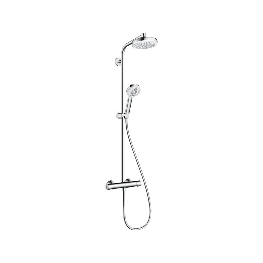 Immagine di Hansgrohe CROMETTA 100 showerpipe 160 1 jet EcoSmart 9 l/min con termostatico, finitura cromo e bianco 27265400
