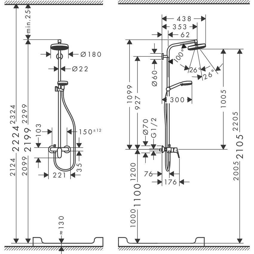 Immagine di Hansgrohe CROMETTA showerpipe 160 1 jet con miscelatore monocomando, finitura cromo e bianco 27266400