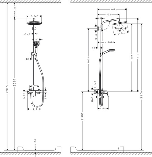 Immagine di Hansgrohe CROMETTA S showerpipe 240 1 jet con miscelatore monocomando, finitura cromo 27269000