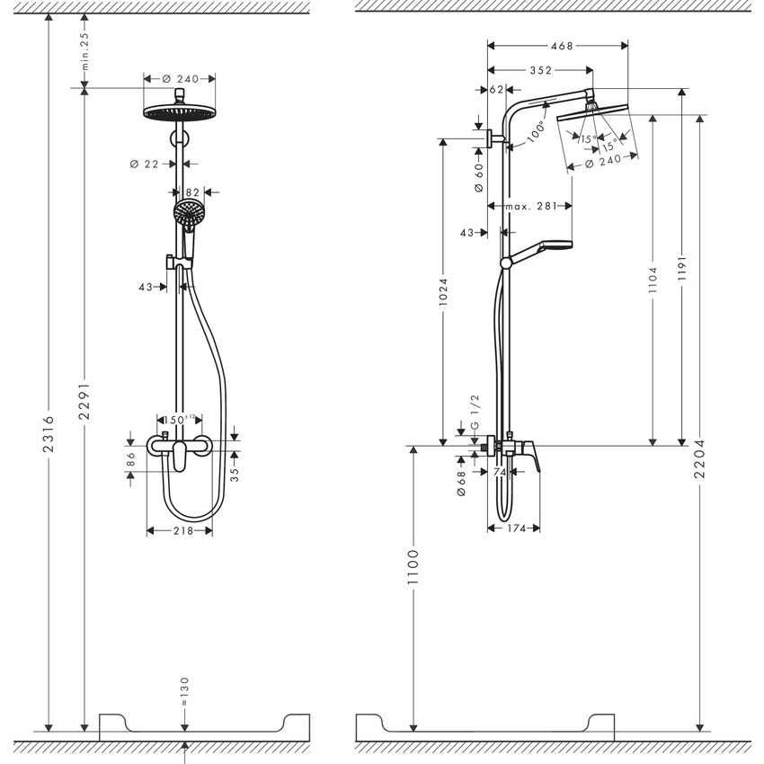 Immagine di Hansgrohe CROMETTA S showerpipe 240 1 jet con miscelatore monocomando, finitura cromo 27269000