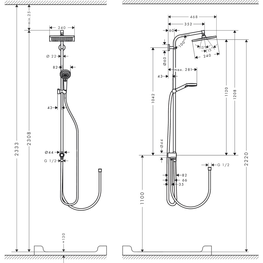 Immagine di Hansgrohe CROMETTA E showerpipe 240 1 jet, EcoSmart 9 l/min Reno, finitura cromo 27289000