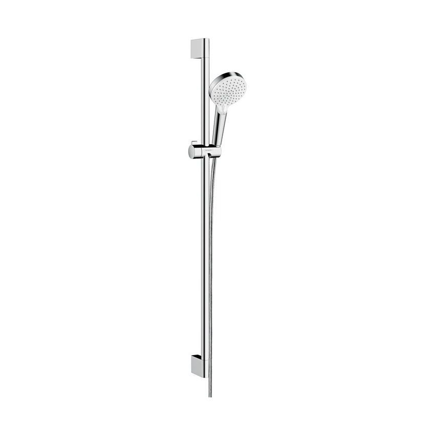 Immagine di Hansgrohe CROMETTA sistema doccia esterno Vario, con termostatico Ecostat 1001 CL e asta doccia 96 cm, finitura cromo e bianco 27813400