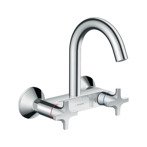 Immagine di Hansgrohe LOGIS CLASSIC rubinetteria cucina 2 maniglie, a parete, bocca d'erogazione alta, finitura cromo 71286000