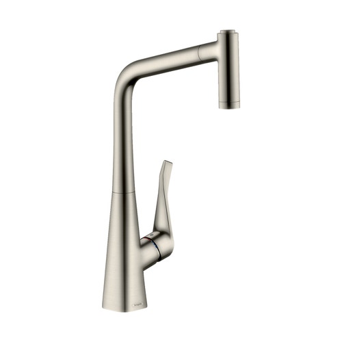Immagine di Hansgrohe METRIS miscelatore cucina monocomando 320, con doccetta estraibile, finitura acciaio inox 14820800