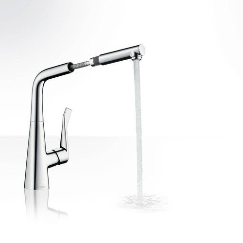 Immagine di Hansgrohe METRIS miscelatore cucina monocomando 320, con bocca d'erogazione estraibile, 1 jet, finitura cromo 14821000