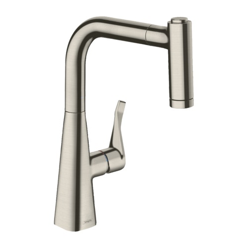 Immagine di Hansgrohe METRIS miscelatore cucina monocomando 220, con doccetta estraibile, 2 jet, finitura acciaio inox 14834800