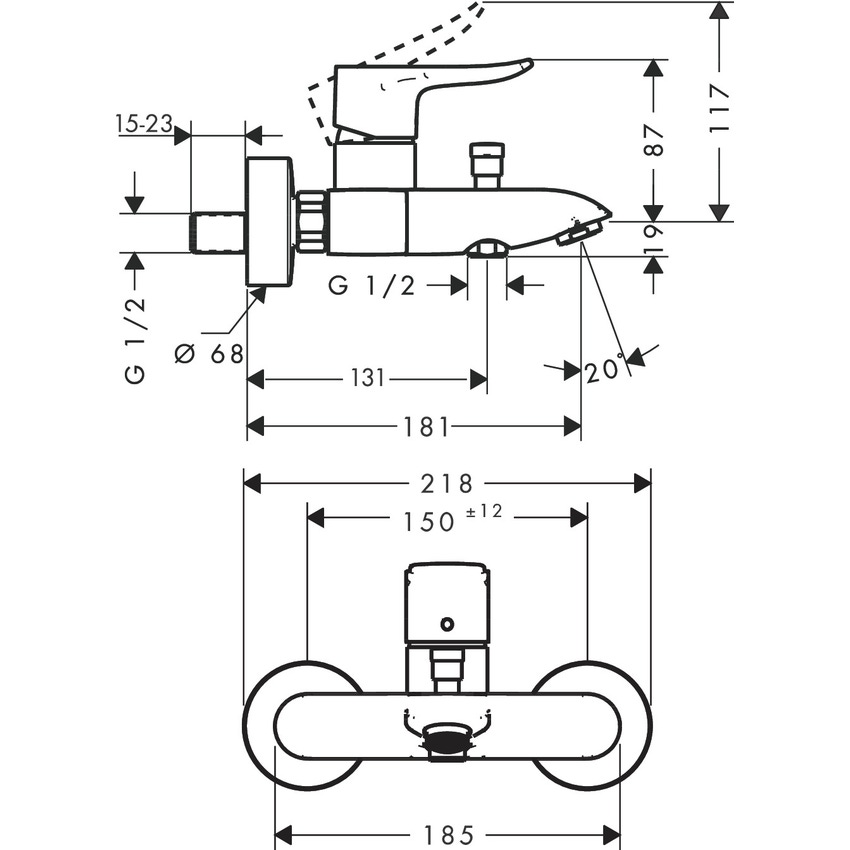 Immagine di Hansgrohe METRIS miscelatore monocomando per vasca, esterno, finitura cromo 31480000