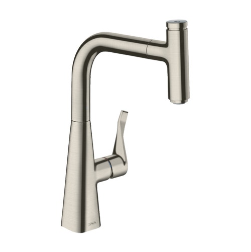 Immagine di Hansgrohe METRIS SELECT miscelatore cucina monocomando 240, con bocca d'erogazione estraibile, finitura acciaio inox 14857800