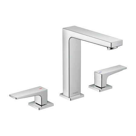 Immagine di Hansgrohe METROPOL rubinetteria 3 fori lavabo 160, con maniglia a leva e piletta push-open, finitura cromo 32515000
