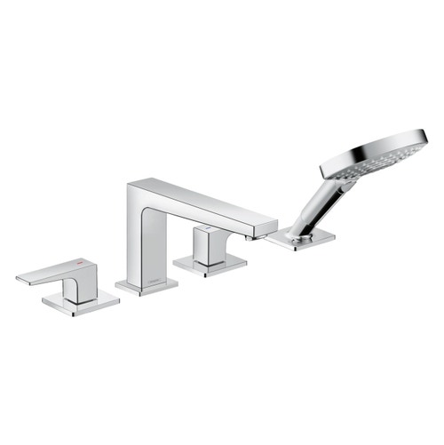 Immagine di Hansgrohe METROPOL rubinetteria 3 fori, monocomando, bordo vasca, con maniglia a staffa e Secuflex, finitura cromo 32552000