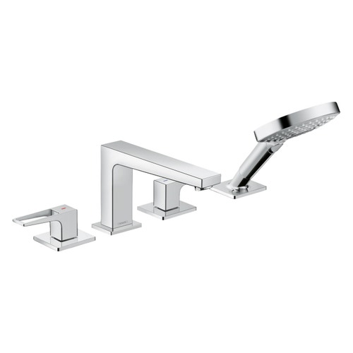 Immagine di Hansgrohe METROPOL rubinetteria 4 fori, bordo vasca, con maniglia a staffa e Secuflex, finitura cromo 74552000