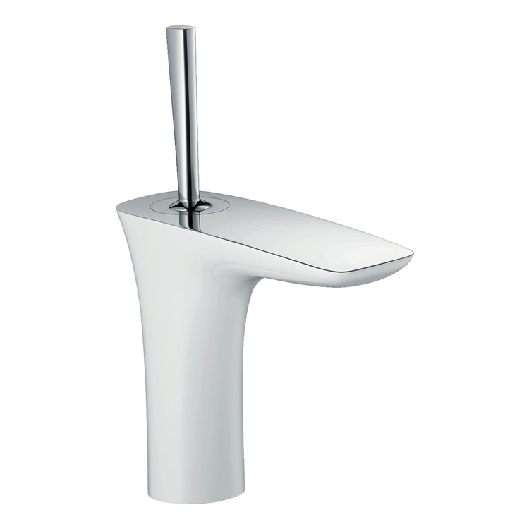 Immagine di Hansgrohe PURAVIDA miscelatore monocomando lavabo H.22 cm 110, con piletta push-open, finitura cromo e bianco 15070400