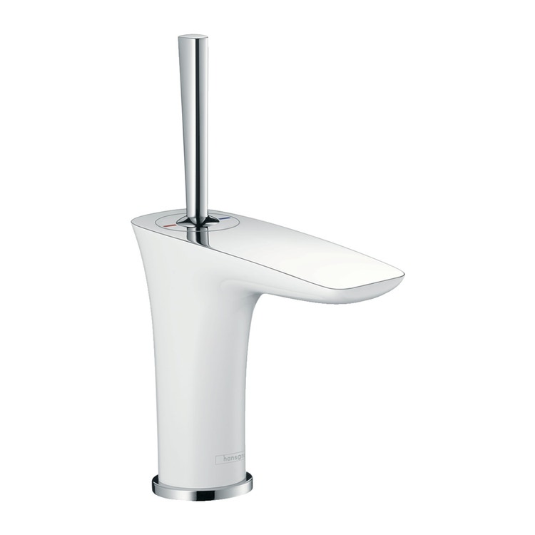 Immagine di Hansgrohe PURAVIDA miscelatore monocomando lavabo H.21 cm 100, lavamani con piletta push-open, finitura cromo e bianco 15075400