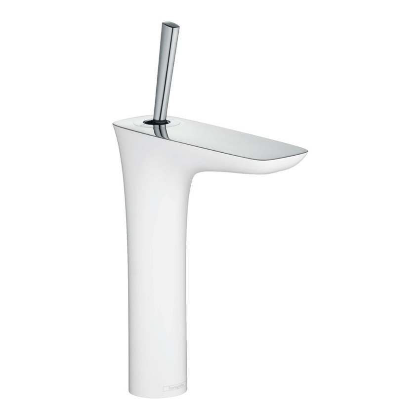 Immagine di Hansgrohe PURAVIDA miscelatore monocomando lavabo H.29 cm 200, con piletta push-open, finitura cromo e bianco 15081400