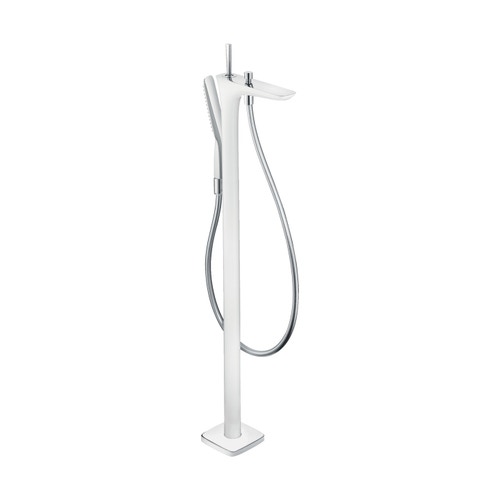 Immagine di Hansgrohe PURAVIDA miscelatore monocomando vasca, a pavimento, finitura cromo e bianco 15473400