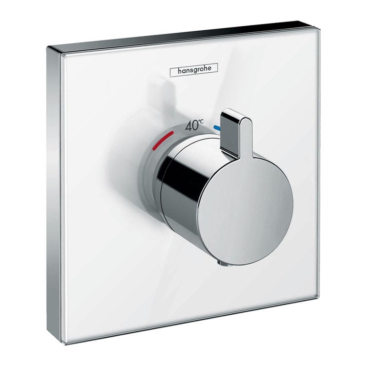 Immagine di Hansgrohe SHOWER SELECT GLASS miscelatore termostatico, ad incasso, ad alta portata, finitura cromo e bianco 15734400
