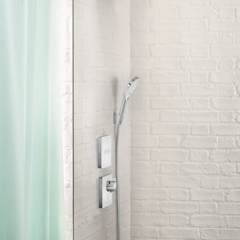 Immagine di Hansgrohe SHOWER SELECT GLASS miscelatore termostatico, ad incasso, ad alta portata, per 1 utenza e utenza opzionale, finitura cromo e bianco 15735400