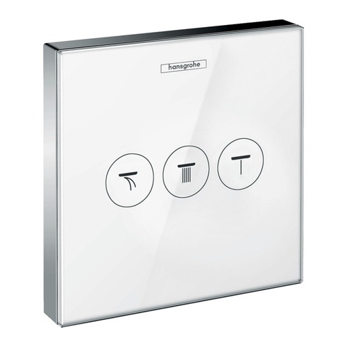 Immagine di Hansgrohe SHOWER SELECT GLASS set esterno, ad incasso, per 3 utenze, finitura cromo e bianco 15736400