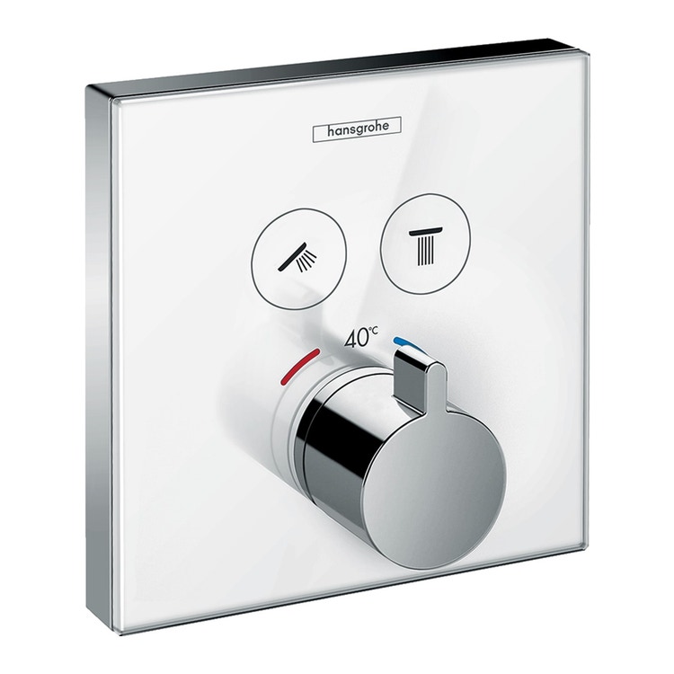 Hansgrohe SHOWER SELECT GLASS miscelatore termostatico, ad incasso, per 2 utenze, finitura cromo e bianco 15738400