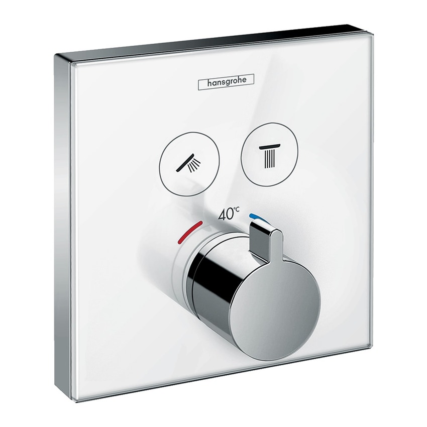 Immagine di Hansgrohe SHOWER SELECT GLASS miscelatore termostatico, ad incasso, per 2 utenze, finitura cromo e bianco 15738400