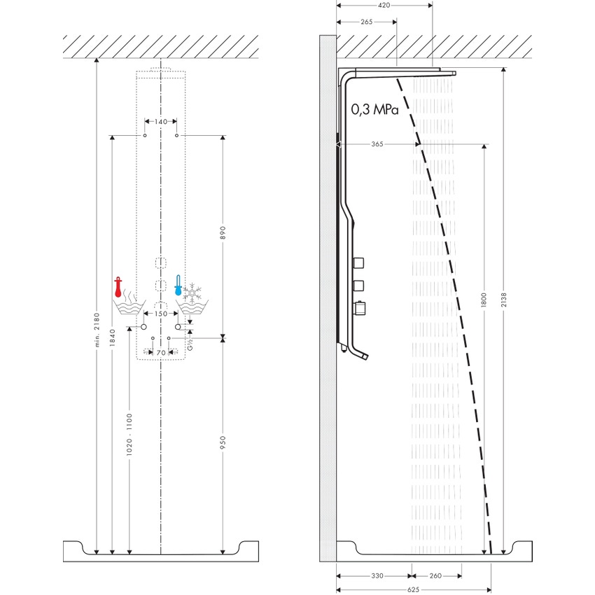 Immagine di Hansgrohe RAINDANCE pannello doccia Lift 180, 2 jet, per installazione esterna, finitura cromo satinato 27008000