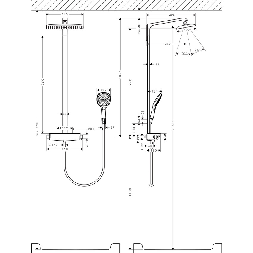 Immagine di Hansgrohe RAINDANCE E showerpipe 360, 1 jet, con termostatico, finitura cromo 27112000