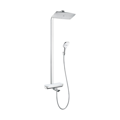 Immagine di Hansgrohe RAINDANCE E showerpipe 360, 1 jet, con termostatico vasca, finitura cromo e bianco 27113400